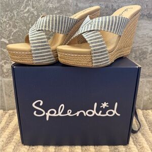 Splendid Kalypso Navy Woven Striped Linen Wedge 7.5 NIB